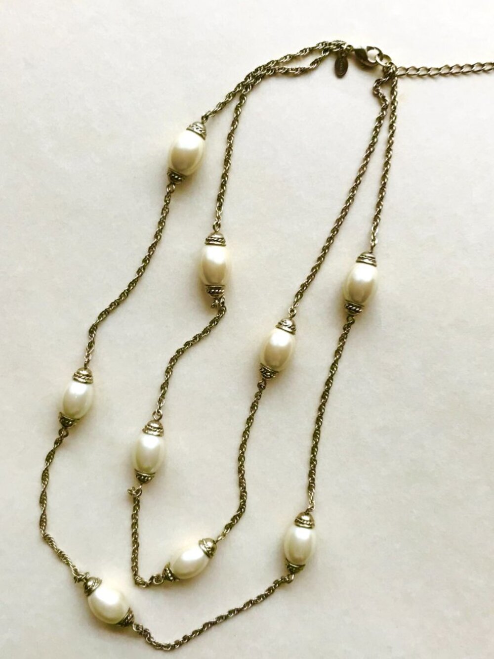 Vintage Monet Layered Faux Pearl Necklace Gold Tone Signed